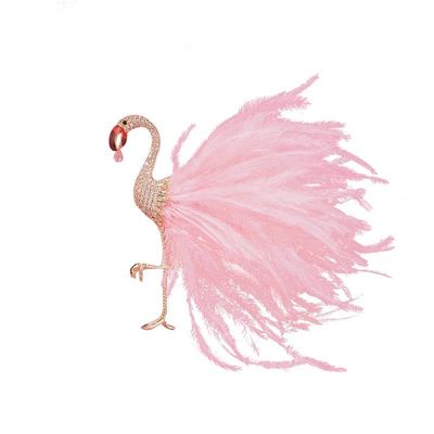 粉色羽毛火烈鸟胸针|千人收藏