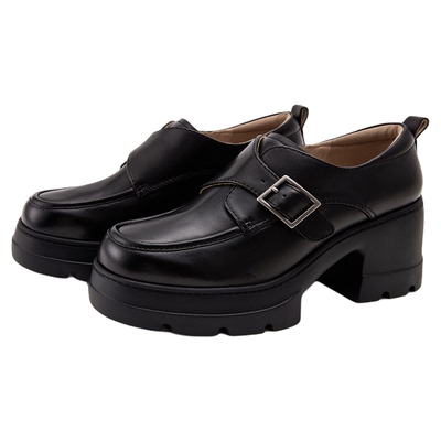 莎莎苏厚底黑色羊皮老钱风乐福鞋