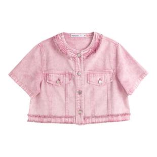 Amazing Song乙颂新款水洗毛边牛仔短款休闲马甲短袖小衫阔腿裤女