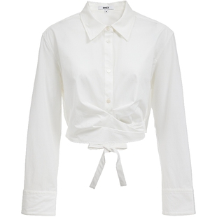 ONLY2026春季新款设计感扭结可调节后腰绑带纯色长袖短款衬衫女