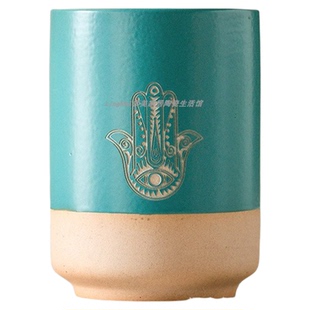 中东风陶瓷咖啡杯双色拼接家用拿铁杯法蒂玛幸运之手杯跨境爆款杯