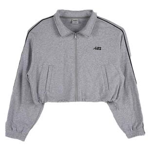 A21女装宽松立领针织外套春季新款潮牌短外套运动复古辣妹短上衣