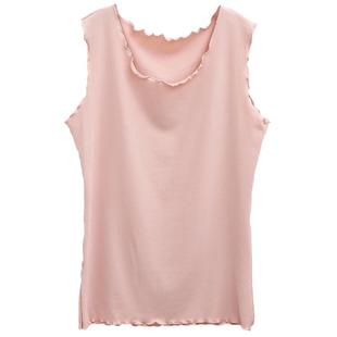 2024新款木耳边无袖背心吊带女上衣螺纹莫代尔打底衫简约百搭宽松