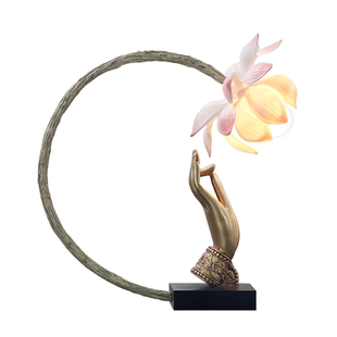 新中式台灯卧室床头灯荷花禅意客厅佛手铁艺充电灯书房莲花电池灯