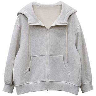 一三良品小个子 韩系加厚加绒卫衣女冬季韩系慵懒风连帽外套女