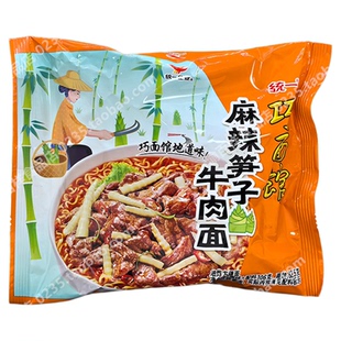 统一巧面馆麻辣笋子牛肉面袋装大面饼方便面四川成都泡面2块桶装