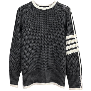 TB长袖毛衣男女情侣四道杠加厚保暖白边粗棒针织圆领羊毛外套男潮