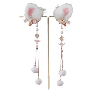 古风汉服可爱猫耳朵发夹日常搭配长流苏头饰毛绒古装儿童对夹发饰