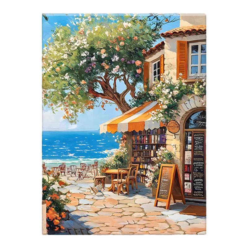 自在色彩街角秋海咖啡店数字油画