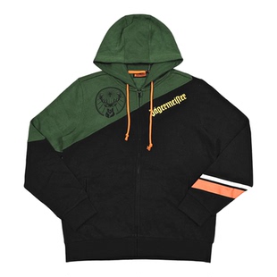 出口样衣胸围114CM野格鹿酒拼接撞色连帽拉链卫衣烫金印花宽松