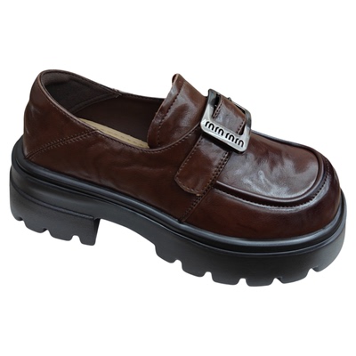 松糕厚底乐福鞋女复古增高小皮鞋