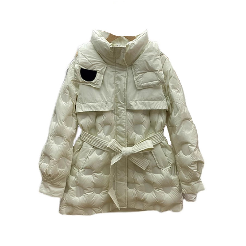 韩版高端羽绒服女中长款2023新款收腰系带压胶修身洋气秋冬外套潮