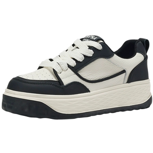 Rosa Bianca黑白厚底板鞋女真皮2025年秋季新款增高运动休闲鞋子