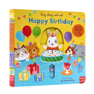 进口英文原版绘本 sing along with me We Happy Birthday 生日快乐 童谣纸板机关操作书 低幼儿英语读本早教启蒙趣味抽拉转玩具书