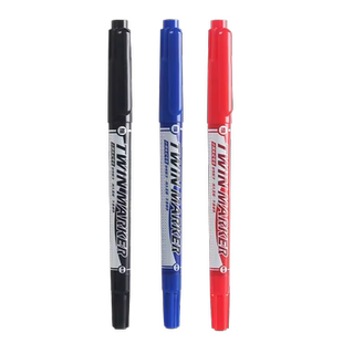 晨光双头记号笔小学生美术勾线专用小头细头儿童绘画描边彩色彩笔黑色蓝色红色油性笔速干防水不掉色粗细两头