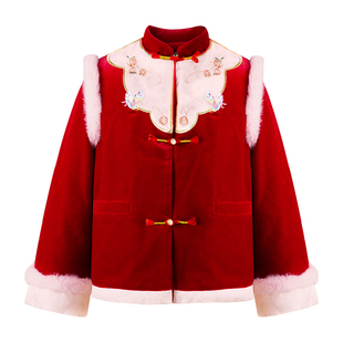 LittleNaive儿童国风羽绒服冬款中式刺绣保暖外套女童新年拜年服