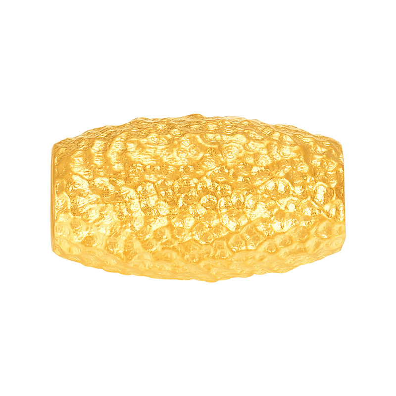 明牌珠宝锤金系列古法黄金串珠 足金路路通枣珠锤纹转运珠AFE0085