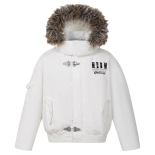 MEDM 90鸭绒可拆卸撞色毛领马毛派克保暖休闲羽绒服冬季情侣外套