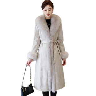 獭兔毛真皮毛一体外套女2025冬新中长款优雅气质狐狸毛领皮草大衣