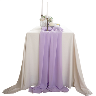 秋天紫色雪纺纱桌布甜品台桌巾户外婚礼庆生日宴会背景布装饰桌旗