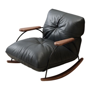 素图真皮懒人沙发摇摇椅头层牛皮客厅轻奢家用休闲椅子单人逍遥椅