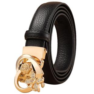 加长自动扣皮带女士真皮时尚休闲百搭腰带爱心扣女式牛仔裤带belt