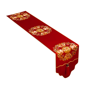 结婚桌旗红色喜庆茶几餐桌布新中式婚礼婚房装饰布置订婚宴长条