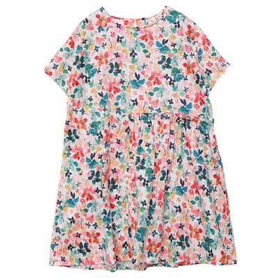 知了童装宽松印花高腰娃娃裙短袖