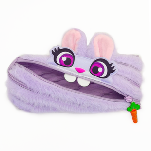 zipit可爱兔子毛绒笔袋文具盒毛绒拉链笔袋香芋紫色创意学生文具礼品女生