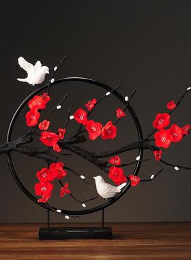 中式铁艺梅花摆件家居装饰品创意鸟玄关电视柜办公室软装禅意摆设