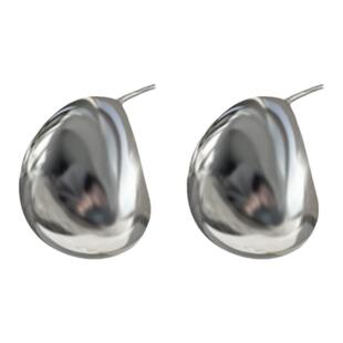 重工胖水滴耳钉 通体s925纯银亮面耳环简约气质小众设计高级感女