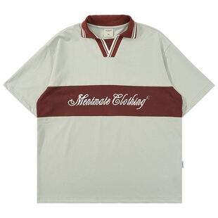Mentmate 25SS 日系街头古着风拼接撞色polo衫T恤 男女中性BF短袖