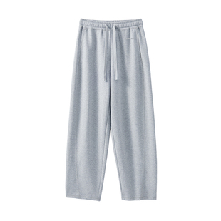 云上生活【汤汤卫裤】复合牛奶丝松弛感弧形显瘦灰色休闲裤女下装