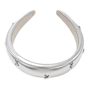 银色PU皮质蝴蝶结发箍女高颅顶头箍发饰甜酷辣妹侧边刘海发夹头饰