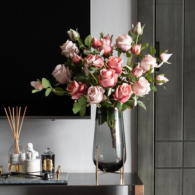 高档欧式玫瑰花仿真花高级感逼真客厅摆设餐桌装饰花干花绢花摆件
