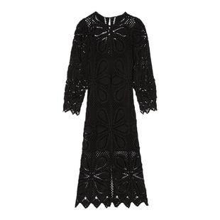 bash春季法式波西米亚风长裙勾花镂空棉质连衣裙1E25GRAC