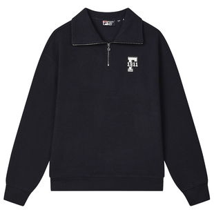 FILA斐乐情侣卫衣女秋新款半拉链翻领宽松休闲男士华夫格上衣