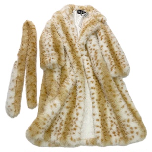 豹纹斑点狐狸毛大衣2025新款海宁年轻长款环保皮草毛毛外套女冬厚