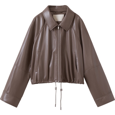 播商场同款复古PU皮短外套女秋季新款松弛翻领上衣BDS3WD3074