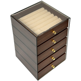 首饰盒大容量胡桃木纹项链戒指抽屉盒高档精致耳环钉手饰品收纳盒