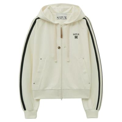 【自营】SATUR ARCHIVE2025秋季情侣同款拼接编织带连帽开衫外套