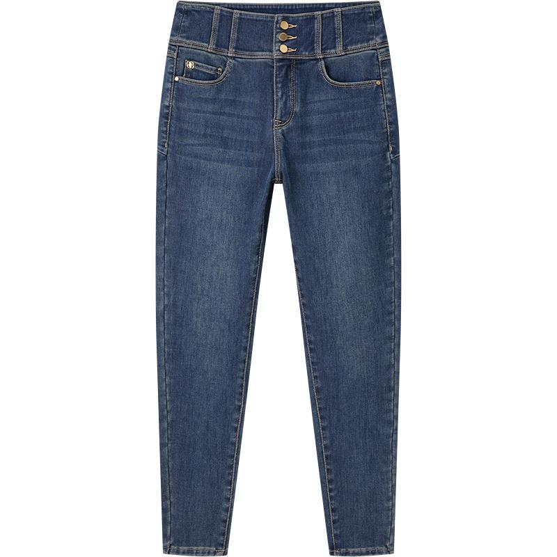 太平鸟冬季新款暖感高腰小脚牛仔裤A1HAD4497