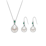 京润珍珠 碧梦银淡水珍珠套装8-11mm珍珠吊坠耳钉套装时尚简约女D