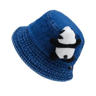 宝宝帽子春秋牛仔渔夫帽儿童韩版卡通熊猫遮阳帽男童女童秋防晒帽