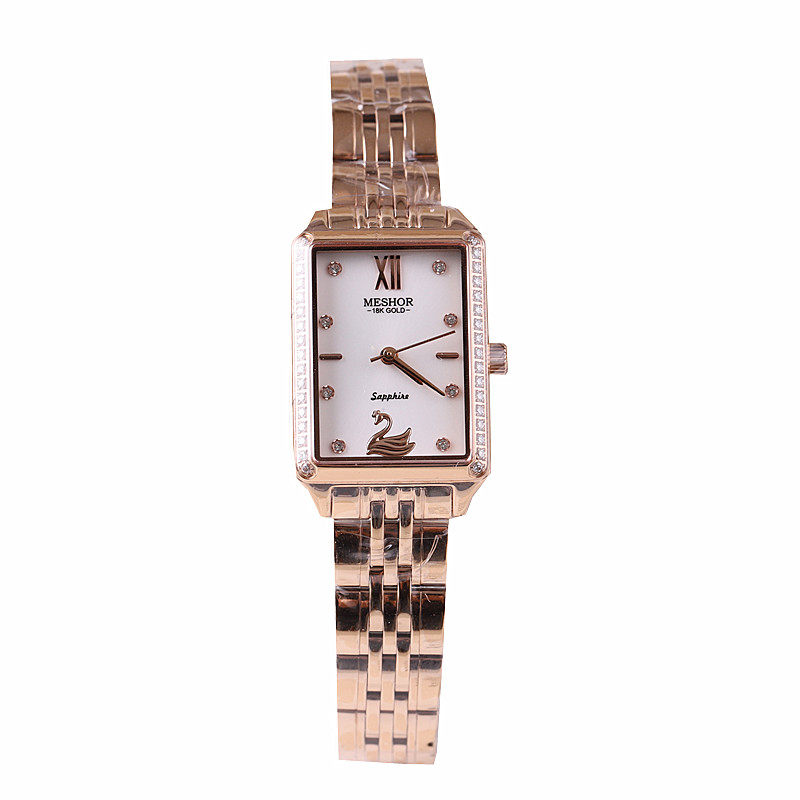 MESHOR名梭手表女表女士石英表方盘潮流礼物镶钻18K金表学生2032