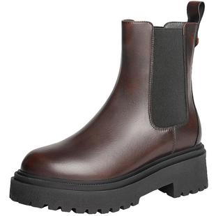 百丽周雨彤同款切尔西靴子冬新款厚底加绒烟筒短靴时装靴B8J1DDZ4