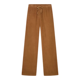 Hartford女士灯芯绒长款阔腿裤配弹力腰带与抽绳两侧设有意式侧袋