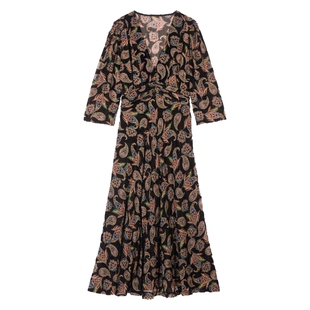 bash春季丝绒腰果花巴洛克复古法式连衣裙女装裙子长裙1E24REMY