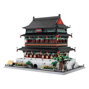 万格古建筑陕西西安鼓楼小颗粒高难度益智拼插积木模型