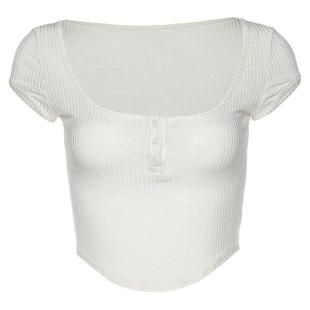 易梦玲同款ins设计感辣妹露脐白色多巴胺穿搭短上衣短袖外穿t恤夏